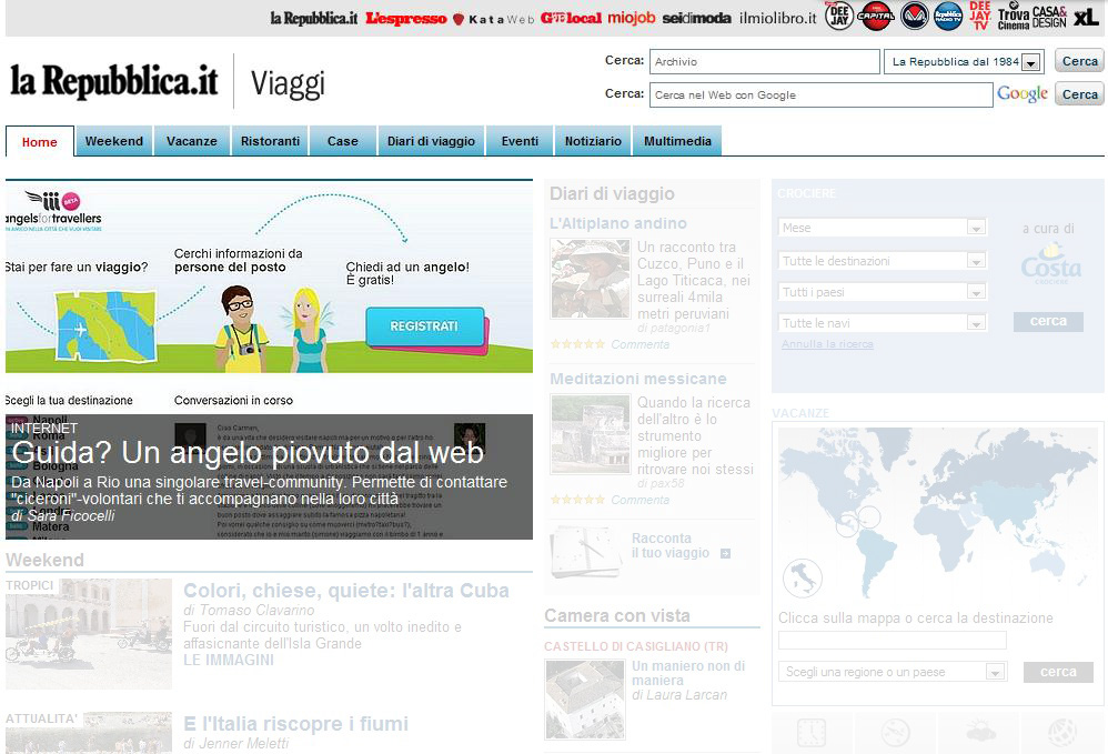 Angeli in homepage anche su Repubblica.Viaggi