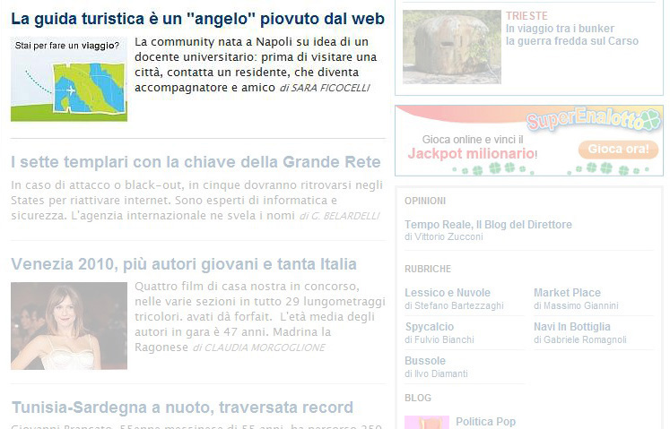 2. Angeli per Viaggiatori in homepage su Repubblica.it - ieri a mezza pagina