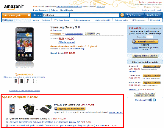 Ecommerce Amazon: esempio di up-selling