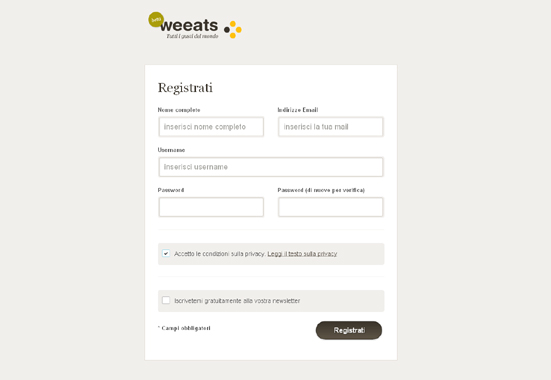 Iscrizione alla newsletter inserita nella form di registrazione per il social network Weeats